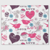 Love Birds herzen & Cupcakes Valentines Muster Geschenkpapier (Flach)