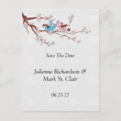 Love Birds Kirschblüten Save the Date Ankündigungspostkarte (Vorderseite)