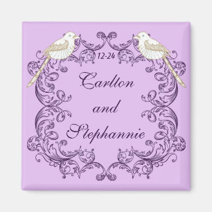 Love Birds Lila / Lavender Wedding Magnet