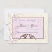 Love Birds 'n Lace - Lilac Save the Date Card (Vorderseite)