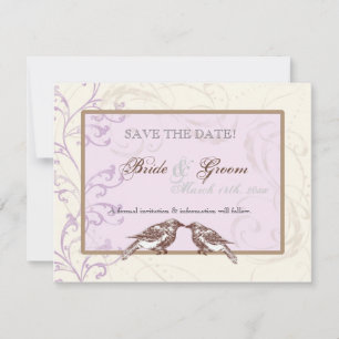 Love Birds 'n Lace - Lilac Save the Date Card