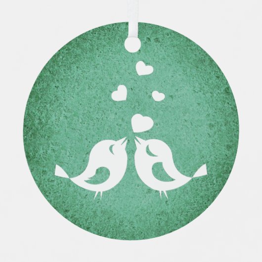 Love Birds on Green Ornament Aus Metall (Vorderseite)