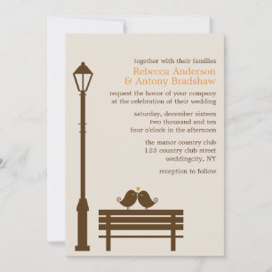 Love Birds on Park Bench Wedding Einladung