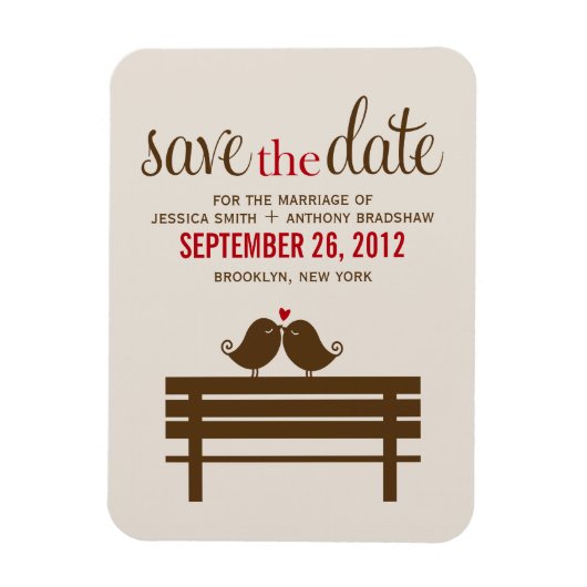 Love Birds on Park Bench Wedding Magnet (Vertikal)