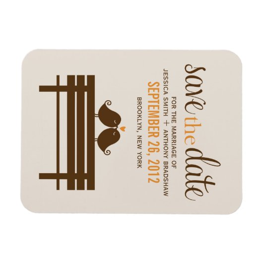 Love Birds on Park Bench Wedding Magnet (Horizontal)