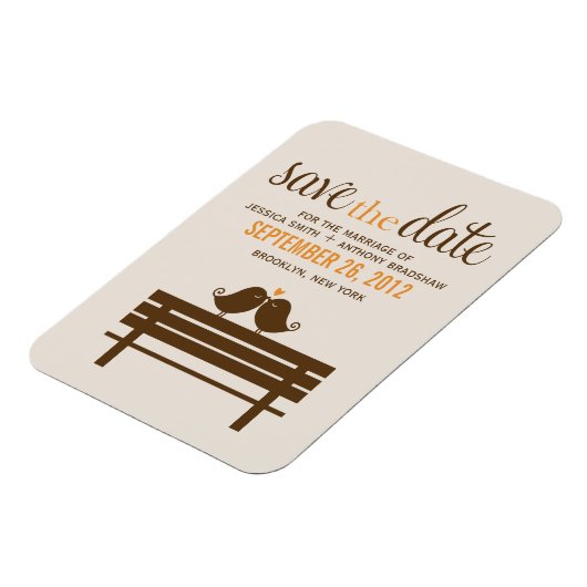 Love Birds on Park Bench Wedding Magnet (Linke Seite)