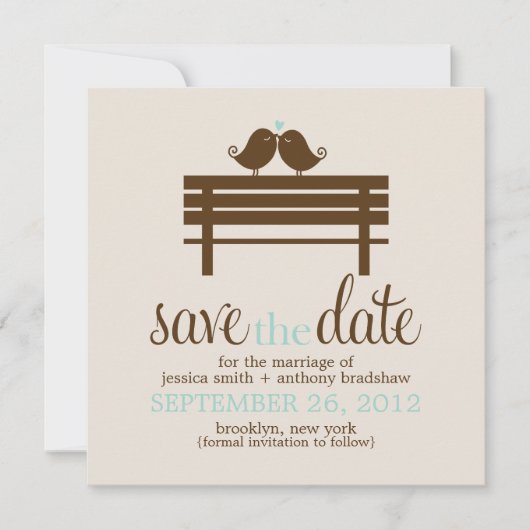 Love Birds on Park Bench Wedding Save The Date (Vorderseite)