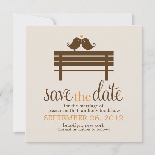 Love Birds on Park Bench Wedding Save The Date (Vorderseite)