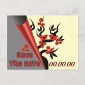 Love Birds on Sakura Tree Save the Date Postkarten (Vorderseite)