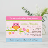 Love Birds & Owl auf Branch Baby Dusche Einladung (Stehend Vorderseite)