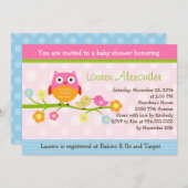 Love Birds & Owl auf Branch Baby Dusche Einladung (Vorne/Hinten)