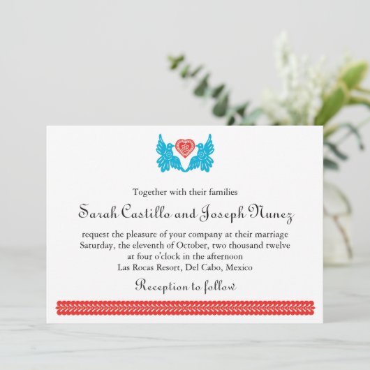 Love Birds Papel Picado Hochzeit Einladung (Stehend Vorderseite)