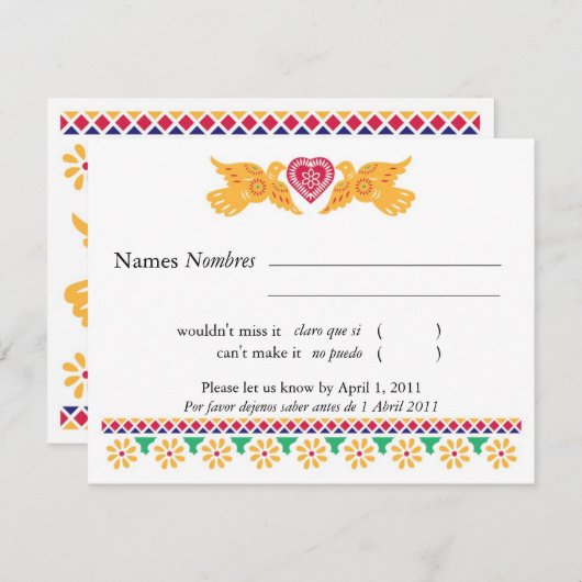 Love Birds Papel Picado Style RSVP Card (Vorne/Hinten)