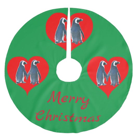 Love Birds Penguin Couple Heart Thunder_Cove Polyester Weihnachtsbaumdecke (Vorderseite)