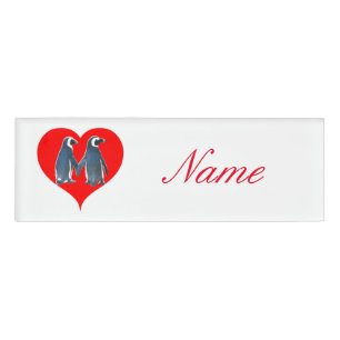 Love Birds Penguin Couple Hearts Thunder_Cove Namenschild