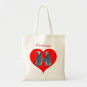 Love Birds Penguin Couple Hearts Thunder_Cove Tragetasche