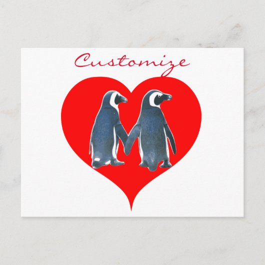 Love Birds Penguin Couple Red Hearts Thunder_Cove Postkarte (Vorderseite)