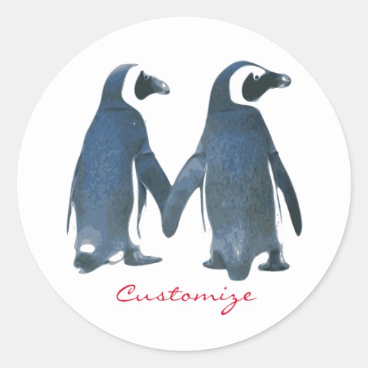 Love Birds Penguin Couple Thunder_Cove Runder Aufkleber (Vorderseite)