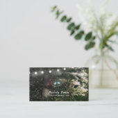 Love Birds + Pine Tree Night Rustic String Lights Visitenkarte (Stehend Vorderseite)
