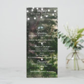 Love Birds + Pine Tree Night Wedding Menu Card Menükarte (Stehend Vorderseite)