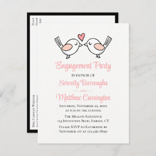 Love Birds Pink Black Lovebirds Engagement Party Einladungspostkarte
