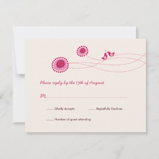 Love Birds Pink Dots Niedliche Blume Hochzeit RSVP (Vorderseite)