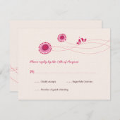 Love Birds Pink Dots Niedliche Blume Hochzeit RSVP (Vorne/Hinten)