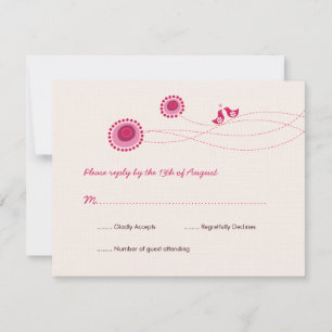 Love Birds Pink Dots Niedliche Blume Hochzeit RSVP Karte
