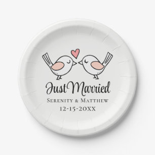 Love Birds Pink Lovebirds Just Married Wedding Pappteller