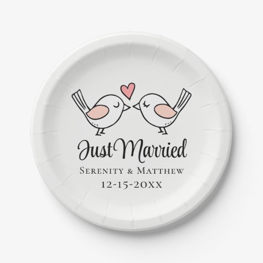 Love Birds Pink Lovebirds Just Married Wedding Pappteller (Vorderseite)