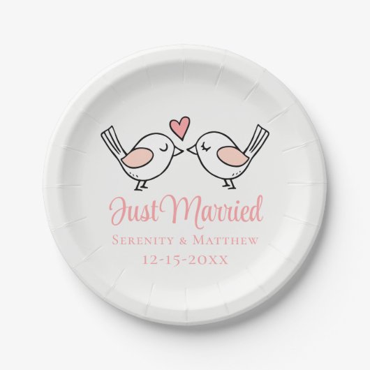 Love Birds Pink Lovebirds Just Married Wedding Pappteller (Vorderseite)