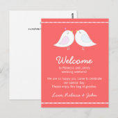 Love Birds Pink Wedding Welcome Card Postkarte (Vorne/Hinten)