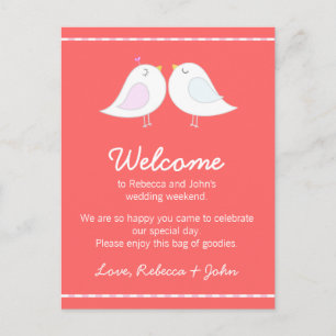 Love Birds Pink Wedding Welcome Card Postkarte