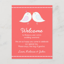 Love Birds Pink Wedding Welcome Card Postkarte