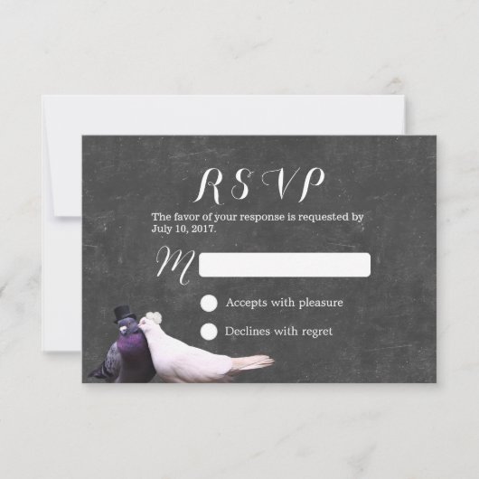 Love Birds Rustic Chalkboard Wedding RSVP Karte (Vorderseite)