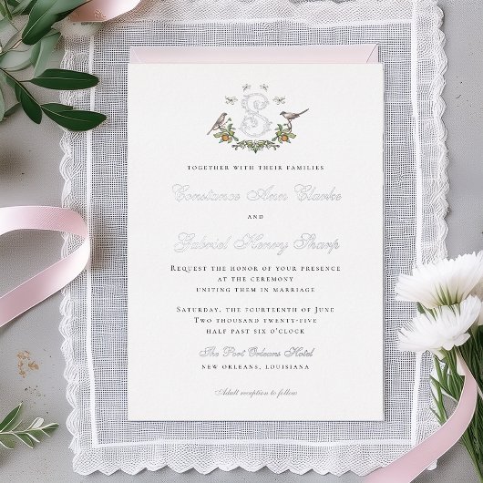 Love Birds "S" Monogram Foil Weditation Folieneinladung