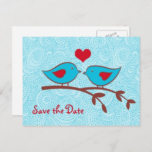 Love Birds Save the Date Postcard Ankündigungspostkarte (Vorne/Hinten)