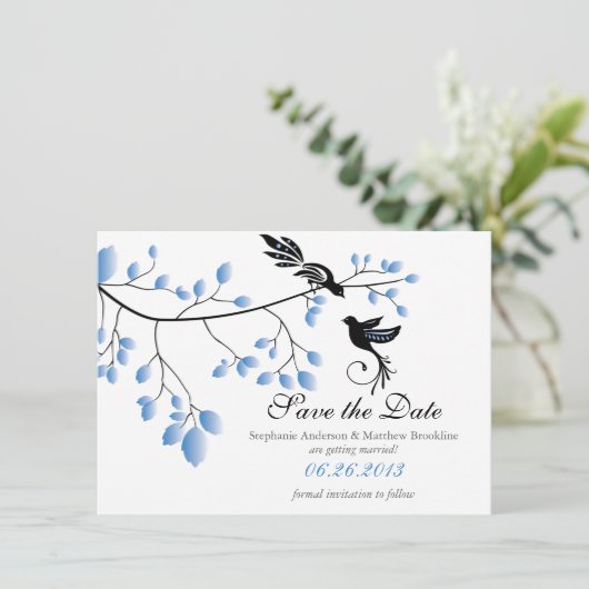 Love Birds Save the Date Wedding Ankündigung (Stehend Vorderseite)