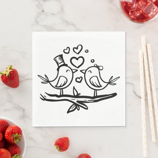Love Birds Schwarz-weiß Hochzeitssorgen Serviette (Beispiel)