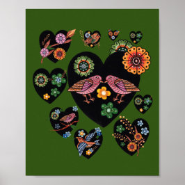 Love Birds Skandinavien Folk Art Valentine's Day Poster