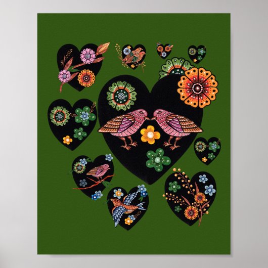 Love Birds Skandinavien Folk Art Valentine's Day Poster (Vorne)