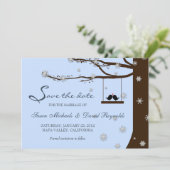 Love Birds Snowflake Oak Tree Winter Save the Date (Stehend Vorderseite)