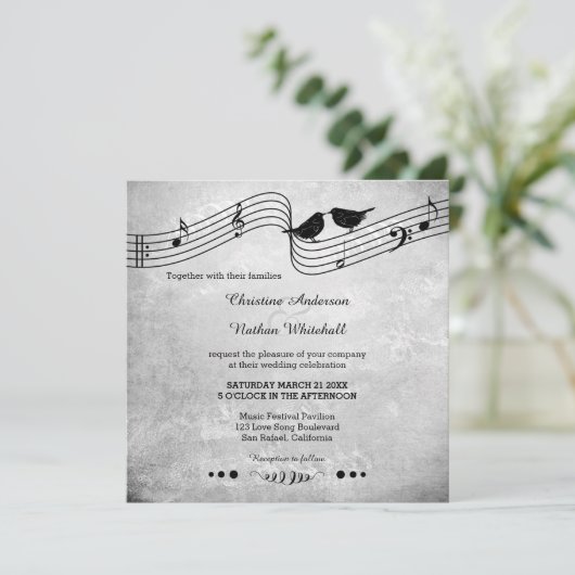 Love Birds Song Music Wedding Einladung (Stehend Vorderseite)
