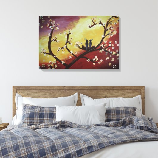 Love Birds Spring Stretched Canvas Print Leinwanddruck (Insitu (Schlafzimmer))