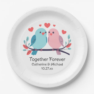 Love Birds Together Forever Valentinstag Wedding Pappteller