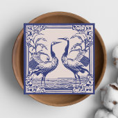 Love Birds two Cranes Blue Art Deco Fliese