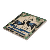 Love Birds two Cranes Green Art Deco Art Nouveau Fliese (Seite)