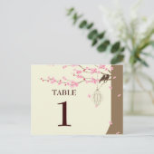 Love Birds Vintag Cage Cherry Blossom Tabelle # Postkarte (Stehend Vorderseite)