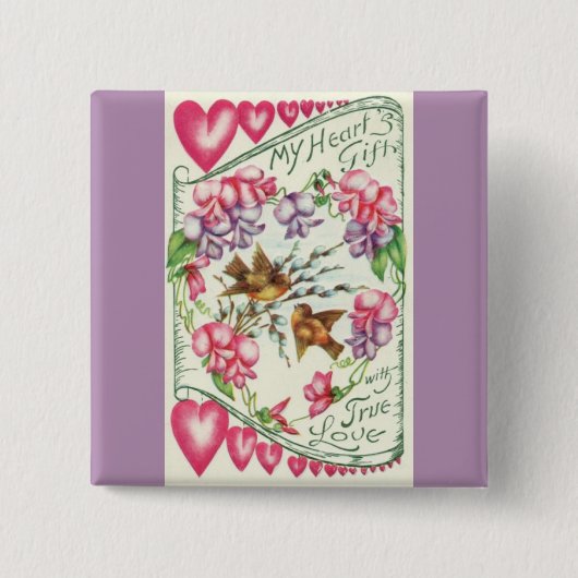 Love Birds Vintag Valentine's Day Button Button (Vorderseite)