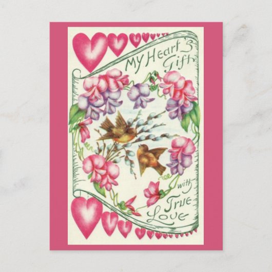 Love Birds Vintag Valentinstag Postkarte (Vorderseite)